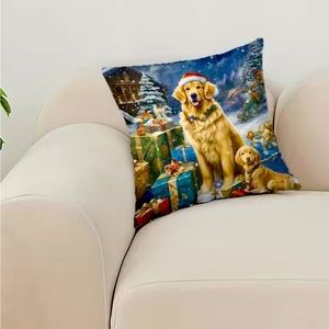 Two Golden Retriever Christmas pillows